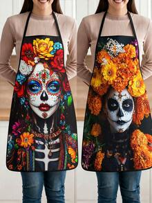 4pcs Day Of The Dead Kitchen Apron, Sugar Skull Woman Floral Marigold Rose Print Adjustable Cooking Apron For Mexican Holiday Halloween Party Decor - Multicolor - View 12