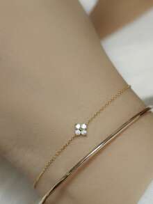 1pc Minimalist Elegant Super Shiny Flower Opal Bracelet Suitable For Women's Daily, Holiday And Party Wear - Yellow Gold - View 4