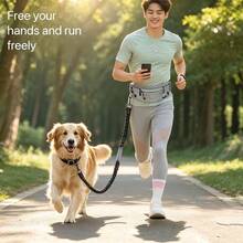 Hands-Free Adjustable Waist Belt With Dog Poop Bag Holder, Soft Padded Dual Handles, Retractable Elastic Strap With Reflective Stitching, Suitable For Dog Walking, Running, Jogging 25-110 Lbs (Approx. 11.3-49.9 Kg) Anti-Shock Running Dog Leash, Nylon Reflective Multi-Function Retractable Sports Waist Bag Pet Leash - Multiple Styles - View 2