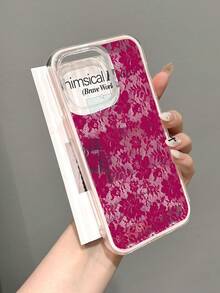 1pc Vintage Spicy Girl Ballet Style Lace Floral Pattern Non-Slip Transparent Contrast Color 3-In-1 Pink Transparent Soft Phone Case Compatible With IPhone 11/12/13/14/15/16/17 Pro Max - Multicolor - View 2