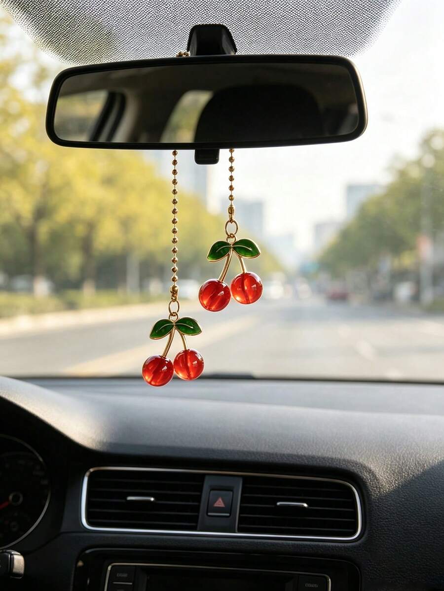 1件樹脂櫻桃汽車後視鏡吊飾,車內裝飾配件 - A - 查看 1