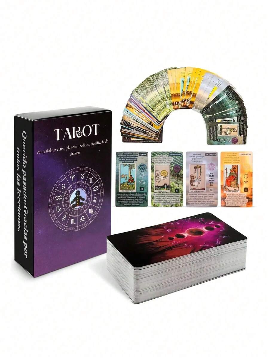 Tarot Rider Waite, Tarot en Español para Principiante, No Necesita Libro de Guía, Baraja Clásica con 78 Cartas 22 Arcanos Mayores y 56 Arcanos Menores - Multicolor - Ver 1