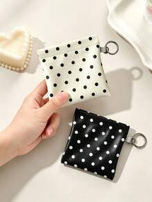 1pc Simple Polka Dot Data Cable Storage Bag, PU Leather Portable Mini Zipper Coin Purse With Keyring, Small Card Holder Wallet, Pocket Organizer For Earphones, Cosmetic Accessories, Multi-Color Casual Mini Bag, Travel Daily Carry Storage Pouch For Women - Multicolor - View 3