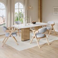 6 Dining Chairs Shelving Wooden Grey - 灰色 - 查看 7