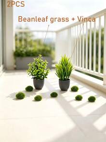 Small Artificial Potted Plants/Faux Moss Stones (1, 2, Or 3 Piece Set) - Green Plants With Black Pots; Suitable For Home Decor, Office, Dining Table, Farmhouse Style Spaces, Patio And Bathroom. - Black - View 20