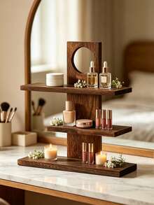 3-Tier Solid Wood Perfume Rack, Cosmetic Display Tray, Suitable For Home Decor, Jewelry Display, Cosmetic Storage And Ornament Placement, Also For Tea And Snacks, Kitchen Storage, Garden Tray - View 2