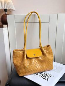 Tas Bahu Wanita Desain Gesper Niche Premium, Tas Bahu/Tas Tangan Multifungsi Minimalis Modis dari Kain PU - Mustard Yellow - View 5