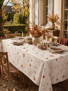 1pc Minimalist Autumn Pumpkin Round Tablecloth, Cream Polyester Dining Table Cover With Small Maple Leaf, Branch And Fall Pumpkin Print, Decorative Table Linen For Kitchen, Dining Room, Thanksgiving Dinner, Harvest Party And Home Decor - Multicolor - View 6