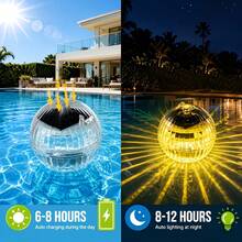 Lampu Taman LED Tahan Air Bertenaga Surya, Lampu Lanskap Perubahan Warna RGB, Lampu Malam Dekoratif Luar Ruangan, Pencahayaan Surya IP65, Cocok Untuk Halaman, Teras, Pedesaan, Air Mancur, Dekorasi Pesta Liburan - Bola mengambang - View 4