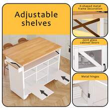Mobile Kitchen Island Cart With Foldable Countertop, 3 Drawers, And Glass Door Storage Cabinet, X-Shaped Metal Frame Design, Versatile Storage, Suitable For Kitchen, Living Room, And Balcony - White - View 5