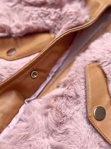 Elegant Imitation Leather And Fur Vest, Vest With Collar, Fastened With Snaps, Front Slightly Longer Than The Back, Hip-Length. - Pink - View 5