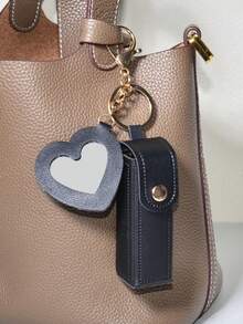 1 Set Luxury Rhinestone Phone Lanyard Anti-Loss Rope, Women's Fashion Full Rhinestone Necklace Chain, High-End Anti-Drop Phone Case Crossbody Chain, Sparkling Rhinestone Pendant, Solid Color Minimalist Lipstick Storage Bag, Portable Lip Balm Bag, Cute Mini Heart-Shaped Makeup Mirror Keychain Pendant For Girls - Black Long Strap Crossbody Bag + Lip Balm Makeup Mirror - View 9