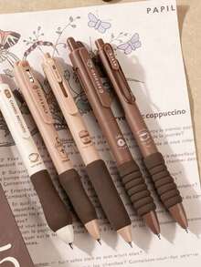 1/5pcs Coffee Style Soft Grip Retractable Neutral Pens, 5 Styles Ballpoint Pens, Highly Attractive Quick-Dry Smooth Writing Pens For Students, Office And School Supplies, Back To School Gift For Friends - Coffee 5 Styles - View 5