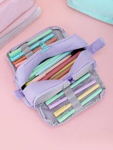 大容量雙層筆袋,牛津布拉鍊式,粉紅色,適合學生與辦公室使用 - Two-layer Pencil Case - 查看 5