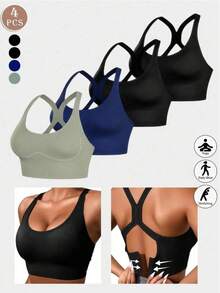 4pcs/Set Women's Seamless Shock-Absorbing Sports Bras, Lightweight And Breathable, Suitable For Yoga And Light Exercise, Back Shaping Padding, Comfortable Sports Curve Style - Multicolor - View 2