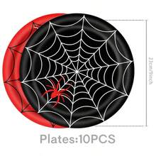 10/40/50/60/80pcs Disposable Paper Tableware Set Spider Web Party Tableware Set, Red Blue Black Spider Theme 18cm 23cm Paper Plates, 250ml Cups & Napkins For Kids Birthday & Halloween - View 5