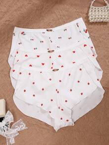 Aesletic 3pcs Celana Pendek Wanita Motif Bunga Manis Romantis dengan Hiasan Ruffle, Celana Apollo Belah - MultiWarna - View 3