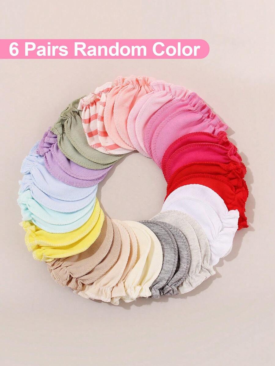 6 Pairs Assorted Floral Newborn Baby Anti-Scratching Mittens, Suitable For All Seasons, Infant Care Accessories - Multicolor-girls - View 1