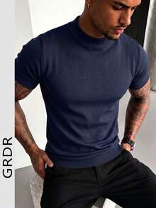 GRDR Men's Summer Short Sleeve Solid Color Knit Polo Shirt, Suitable For Summer Outings, Essential For Fashionable Styling - Navy Blue - View 4