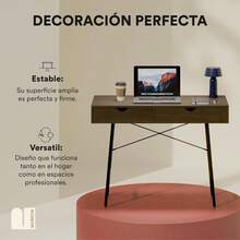 Escritorio Minimalista Sekiro para Laptop con Doble Cajon con Superficie de 100x48 de Madera MDF. Escritorio Pequeño para Recámara o Estudio para Home Office. - A - Ver 4