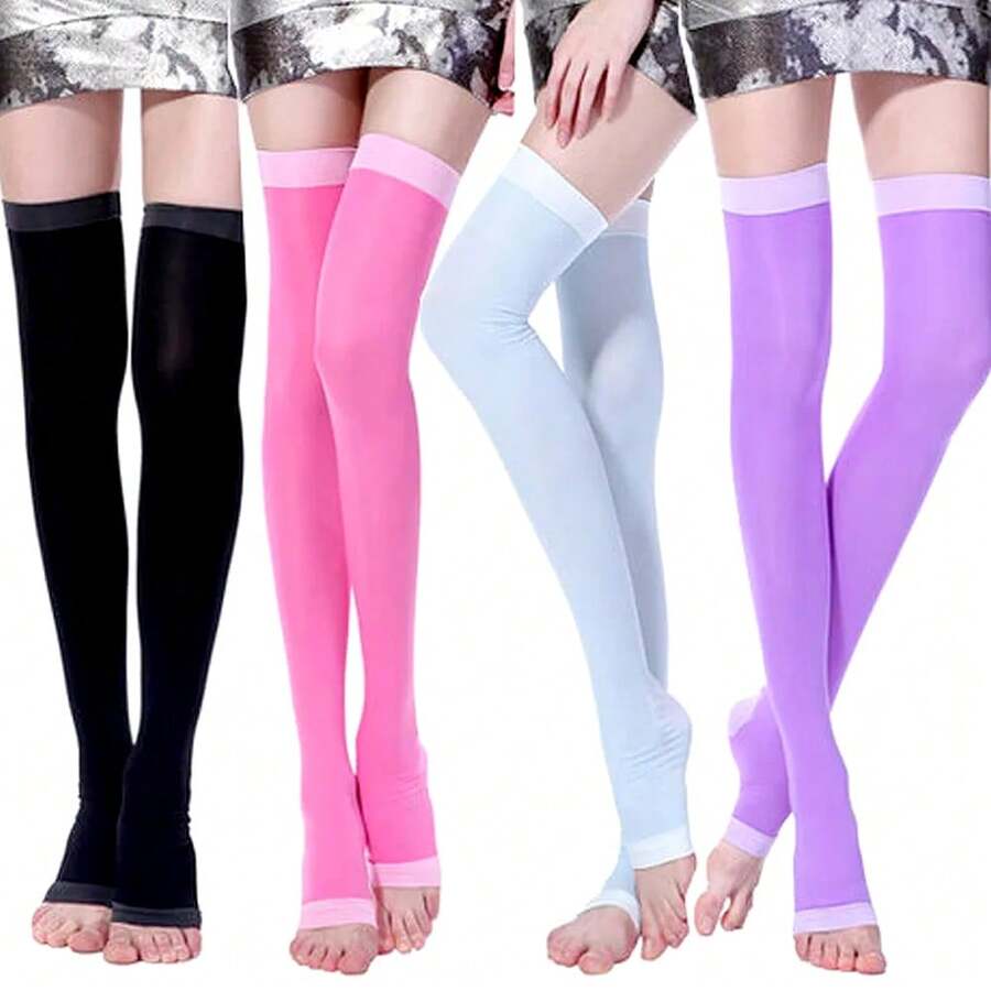 1Pair Full Leg Sleeves Long Compression Knee Support For Man Women,Thigh High Compression Stockings, Footless Support Sleeves - Multicolor - View 1