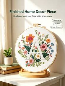 1 Set Floral Letter Cross Stitch Embroidery Kit, Includes 26 Letters To Choose From, Complete Hand Embroidery Starter Set, 11CT Medium Density Fabric, 3 Rolls Of Thread, Creative Gift, Home Decor, Stress Relief Gift, For Girlfriend/Best Friend - Multicolor - View 4