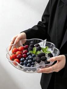 1pc Large Capacity Transparent PET Fruit & Vegetable Bowl, High Transparency Visible Texture, Petal Wave Ruffled Open Design, Shatter-Resistant And Durable, Clear Without Impurities, Suitable For Holding Vegetables, Fruits, Salads, Snacks, Nuts, Also As A Vegetable Washing & Draining Container, Fits Home Kitchen Meal Prep, Living Room Fruit Display, Picnic, Party, Daily Use, Holiday Hosting - Clear - View 11