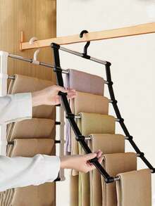 Multi-Layer Pants Rack - Space-Saving Foldable Design, Helps Efficiently Organize Your Wardrobe; Suitable For Jeans, Leggings And Casual Pants Plastic Multi-Layer Pants Rack; Features Non-Marking Anti-Slip Storage Function, Easy To Assemble; Ideal Choice For Holiday Preparation And Seasonal Wardrobe Organization; - Multicolor - View 5