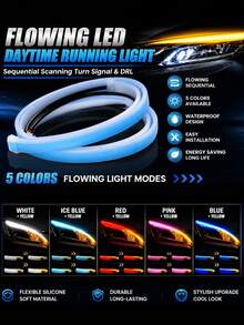 1 Pair Car LED Daytime Running Lights - 12V, Sequential Turn Signal, Compatible, Bright Yellow Flowing Light Design, Enhance Safety And Style - LED - View 2