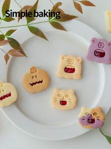 3 st Halloween-kakformar i flera lager, söta tecknade mönster (katt, pumpa, monster), kakstämplar, Halloween-tema, för att göra presentgodis - Visa 9
