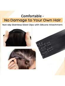 6pcs/Set - 16 Hairline Extension Clips. Black Long Straight Hair. Natural Gradient Wigs. Heat-Resistant Fiber. Women's Hairstyle., Halloween - Grey - View 5