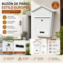 Wall-Mounted Galvanized Steel Mailbox With Security Lock And Slanted Roof, European Style Metal Post Box For A4 Letters, 32x10.5x38cm - A - 查看 1