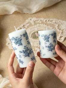 Large Cylindrical Candle, Blue And White Porcelain Print, Patterned Candle, Wedding Candle Holder Candle, Home Decor, Suitable For Holiday Decoration, Gift And Birthday Present - Multicolor - View 6