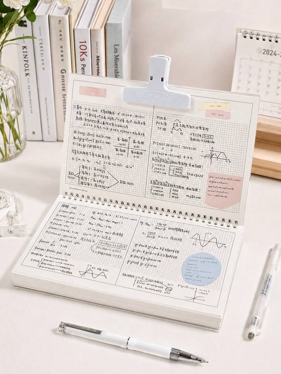 1pc Grid Paper Spiral Notebook, 25*17.5cm Graph Grid Journal With Note Block Area, 60 Sheets 120 Pages Stationery For Study Planning - Mesh Style - View 1