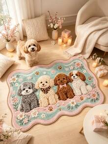 1pc Pink Puppy Wavy Edge Doormat, Welcome Mat, Rug, Home Decor, Front Door Mat, Area Rug, Washable Carpet - Multicolor - View 3