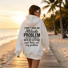 Women's Casual Hooded Long Sleeve Pullover Sweatshirt,Printed With Attitude Slogans,Suitable For Autumn Wear. - 白色 - 查看 1