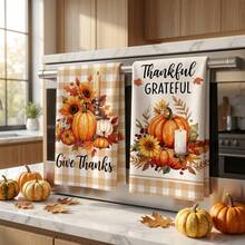 2/4/48 Stück Küchen-Geschirrtücher, Vintage-Karomuster für Thanksgiving mit Ernte-Kürbis- und Sonnenblumenmuster, Reinigungstücher für Zuhause und Tischdecken, geeignet für Feiertags-Treffen und Thanksgiving-Szenen, vielseitige Küchen-Reinigungstücher - Verschiedenfarbig - Übersicht 3