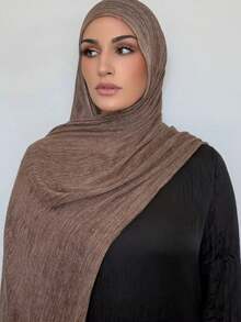 1pc Crinkle Rayon Hijab Fringe Edge Soft Cotton Linen Feel Muslim Women Head Scarf Solid Color Modest Shawl - Multicolor - View 2
