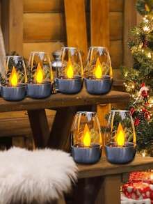 GYJAETM Solar Powered Halloween Candle Light, IP65 Waterproof Flickering Flame LED Wine Glass Lamp, Automatic On/Off Stainless Steel Decorative Light, Suitable For Yard, Garden, Dining Table And Haunted House Halloween Party Decoration - Candle Style - View 7