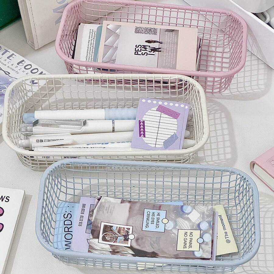 [Opening Season] Cream Style Ins Style Multi-Size Iron Storage Basket, Snack Storage, Essential For Desk Clutter, Colorful Matching, Multi-Functional Desk Office Supplies Student Supplies Storage Basket - Multicolor - View 1