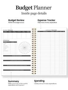 1pc Peach Floral Budget Planner With Budget Review, Expense Tracker, Spending Chart & Monthly Reflection Pages For Home Office, Office Desk Accessories, Halloween Gifts - Rectangle - View 3