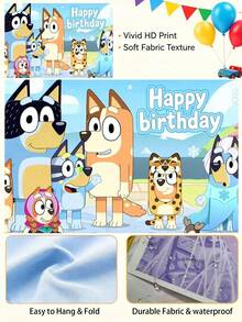 MASSDI Cartoon Blue Dog Party Background Banner, Multiple Classic Animation Scene Photo Backdrop, Lightweight Washable Fabric Material, Bright Colorfast Pattern, Convenient Hanging Setup, Reusable Scene Ornament For Birthday Celebrations - Multicolor - View 3