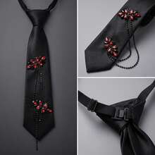 1pc Dark Gothic Style Black & Red Crystal Rhinestone Chain With Satin Decor Tie, Buckle Adjustable, Suitable For Halloween Party, Cosplay Outfit, Photo Shoot - Black - View 6