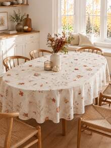 1pc Minimalist Autumn Pumpkin Round Tablecloth, Cream Polyester Dining Table Cover With Small Maple Leaf, Branch And Fall Pumpkin Print, Decorative Table Linen For Kitchen, Dining Room, Thanksgiving Dinner, Harvest Party And Home Decor - Multicolor - View 16