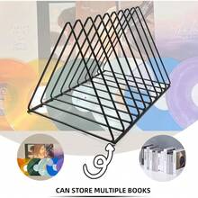 2er-Pack Buchständer aus schwarzem Metall mit 9 Fächern, ideal zur Aufbewahrung von Schallplatten, Dokumenten und Zeitschriften – perfekt für Vinylsammler, Büro und Wohnzimmer im Retro-Stil. - Schwarz - Übersicht 2
