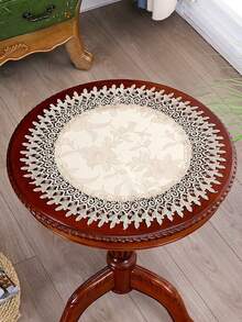 HXARTMIS 1PC Vintage Floral Lace Round Placemat, Embroidered Hollow Lace Trim Decorative Table Mat, Home Tabletop Decor - Light Coffee - View 6