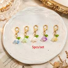 5pcs/10pcs/15pcs Women's 3D Lily Of The Valley Flower & Leaf Pendant Phone Keychain, Fresh Style Backpack Charm, Bag & Key Hanger - Multicolor - View 4