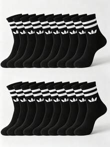 5/10/20 Pairs Toddler Double Striped Geometric Pattern Soft Breathable Mid-Calf Sports Socks,Back To School,Baby Essentials,Halloween,Baby Essential - Multicolor - View 4