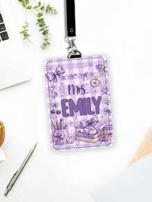 1pc Custom Teacher Name ID Badge Card Holder,Personalized Coquette Bow Lanyard Card Case,School Work Accessory,Teacher Appreciation Gift For Educators - Multicolor - View 7