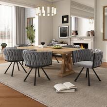 Dining Chair Set Grey Velvet Luxury - 4 Piece Set - 灰色 - 查看 3